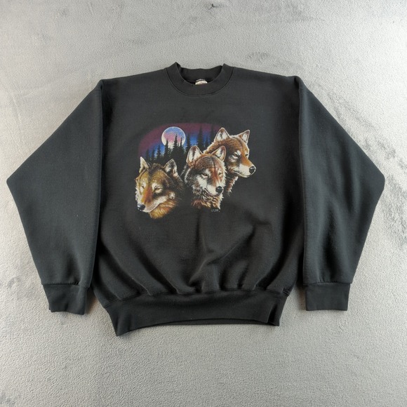 Fruit of the Loom Other - Vintage 90s Fruit of the Loom Wolves Sweatshirt Mens XL Black Moon Graphic